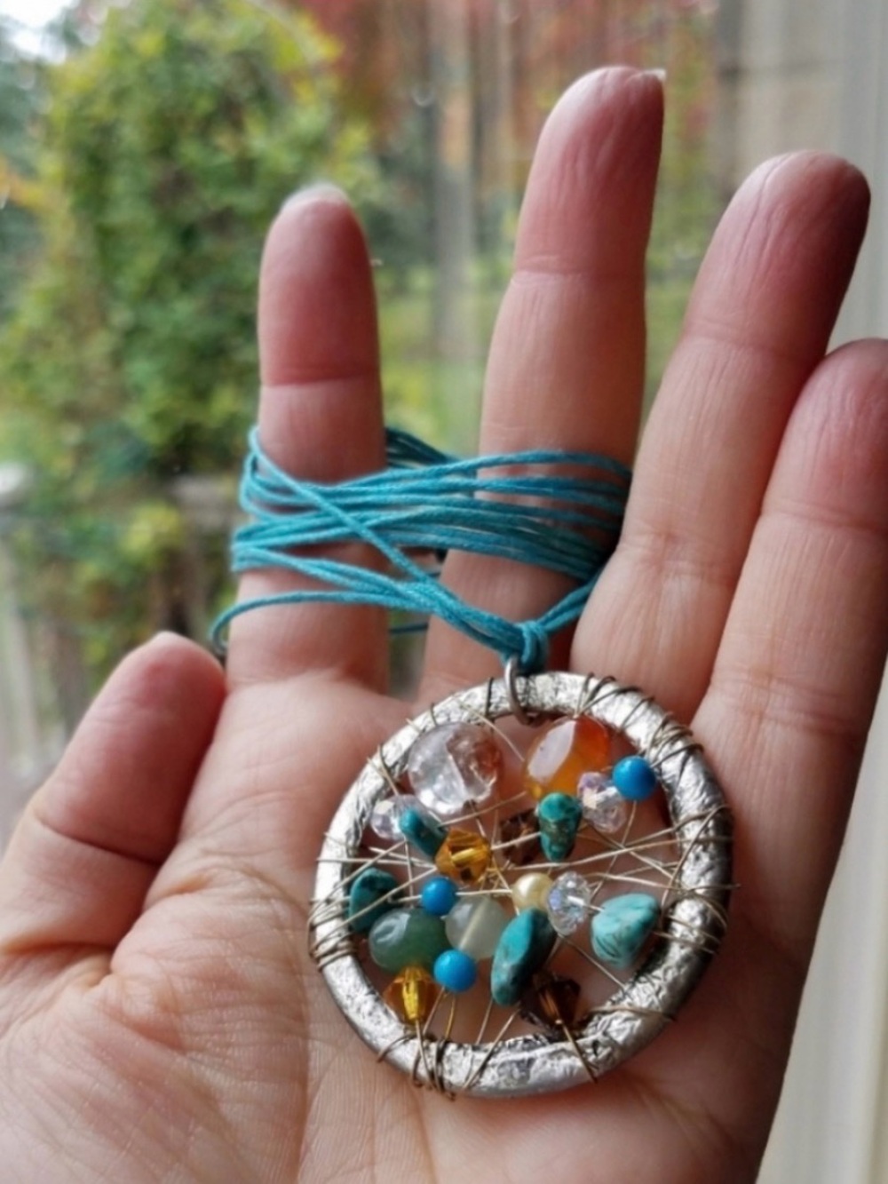 Swarovski Elements & Genuine Gemstones Beaded Circle Handmade Necklace